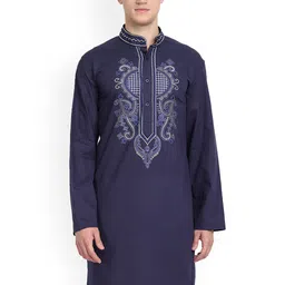 Enciger Ethnic Motifs Yoke Design Mandarin Collar Thread Work Straight Kurta-image-9