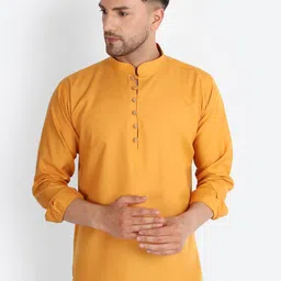 Kaifoo Men Mustard Yellow Thread Work Kurta-58