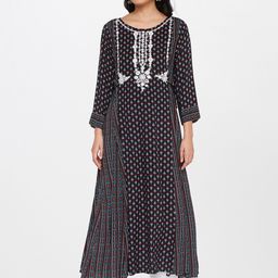 Global Desi Women Black Ethnic Motifs Printed Thread Work Anarkali Kurta-21