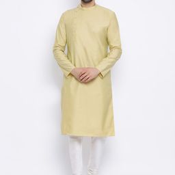 NAMASKAR Men Band Collar Silk Kurta-image-55