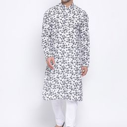 NAMASKAR Men Floral Printed Linen Kurta-image-78