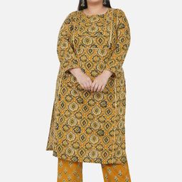 Fabnest Curve Plus Size Women Yellow Ethnic Motifs Printed Kurta-image-69