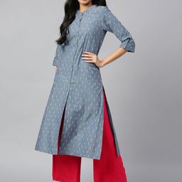 AURELIA Embroidered Cotton Roll-Up Sleeves Straight Kurta-image-22