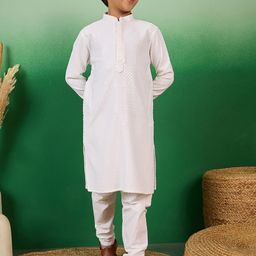 Sangria Boys Sequence Embroidered Cotton Mandarin Collar Chikankari Kurta-4