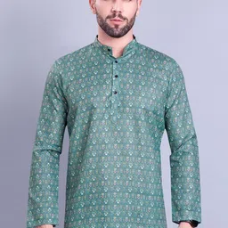 SHIWAM ETHNIX Ethnic Motifs Printed Band Collar Kurta-24