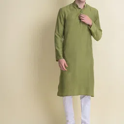 NAMASKAR Men Green Thread Work Kurta-image-92