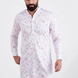 MR BUTTON Men White Floral Printed Kurta-picture-38
