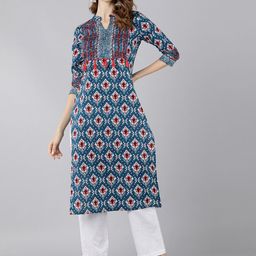 kipek Women Blue & Red Ethnic Motifs Printed Cotton Kurta-18