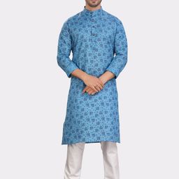 SHIWAM ETHNIX Men Geometric Printed Cotton Mandarin Collar Kurta-24