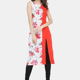 Sayesha Women White & Red Floral Printed Crepe Kurta-image-8