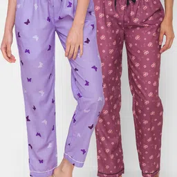 FashionRack Women Pack of 2 Purple Cotton Printed Lounge Pants-picture-36