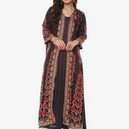 Biba Women Charcoal Solid Anarkali Kurta With Jackect-image-55