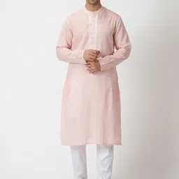 Saffron Threads Mandarin Collar Thread Work Pure Cotton Kurta-image-57