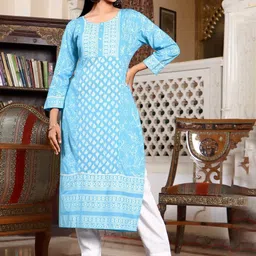 Sangria Ethnic Motif Printed Round Neck Straight Kurta-4