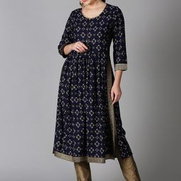 Saffron Threads Women Navy Blue Bandhani Printed Kurta with Lace-picture-16