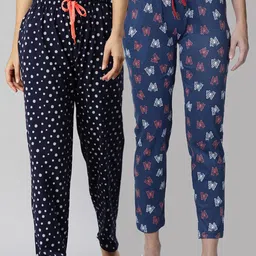 Kryptic Women Pack of 2 Navy Blue Printed Cotton Lounge Pants-picture-45