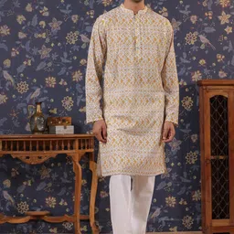 House of Pataudi Ethnic Motifs Embroidered Sequins Pure Cotton Straight Kurta-image-57
