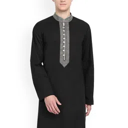 Enciger Geometric Yoke Design Mandarin Collar Thread Work Straight Kurta-picture-13