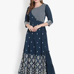heemara Women Teal & White Geometric Printed Georgette Anarkali Kurta-20