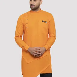 Kaifoo Men Orange Patchwork Asymmetric Kurta-50