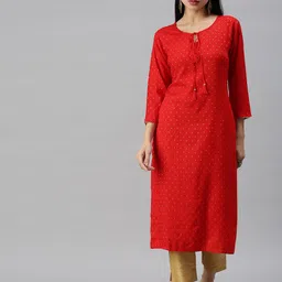 SHOWOFF Woven Design Tie Up Neck Zari Kurta-23