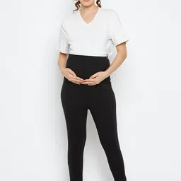 Hypernation Women Black Solid Maternity Lounge Pants-13