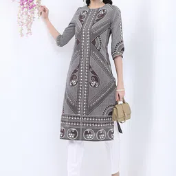 Vishudh Calf Length Ethnic Motifs Printed Straight Kurta-20