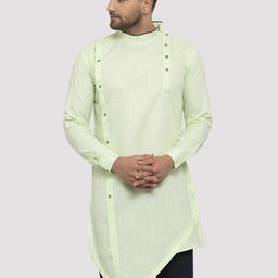 Kaifoo Men Green Chikankari Asymmetric Kurta-36