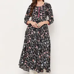 Tissu Women Black Floral Printed Floral Anarkali Kurta-image-45