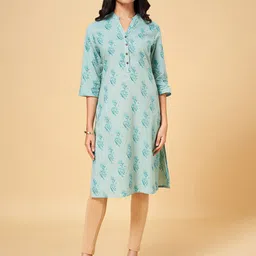 RANGMANCH BY PANTALOONS Floral Printed Mandarin Collar Pure Cotton Kurta-image-60