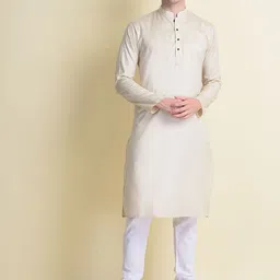 NAMASKAR Men Cream-Coloured Cotton Solid Kurta-picture-19