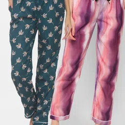 FashionRack Women Pack Of 2 Printed Cotton Lounge Pants-picture-30