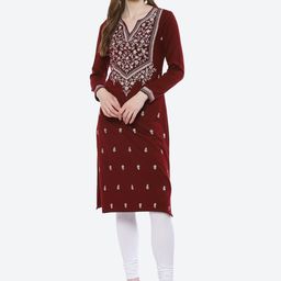 Rangriti Women Maroon Thread Work Kurta-image-30