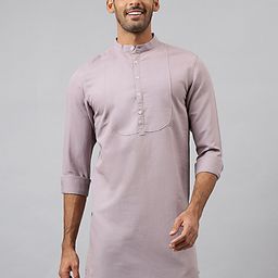 MR BUTTON Men Mandarin Collar Curved Cotton Linen Kurta-57