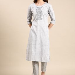 SHOWOFF Checked Thread Work Straight Kurta-picture-57