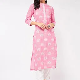 Pannkh Floral Printed Mandarin Collar Cotton Regular Kurta-image-54