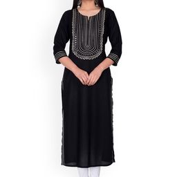 Swasti Women Black & Silver Yoke Design Mirror Work Straight Kurta-14