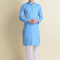 NAMASKAR Men Blue Cotton Printed Kurta-picture-0