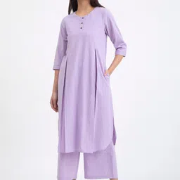 Pink Fort Cotton Pleated A-Line Kurta-14