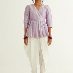 Abhishti Lavender V-Neck Raw Silk Pleated Kurti-image-22