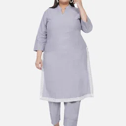 Fabnest Curve Women Grey Striped Thread Work Kurta-image-33