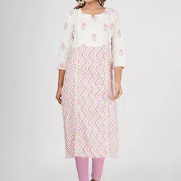 PARCHHAI Women Pink Geometric Printed Gotta Patti Kurta-picture-0