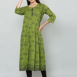 DEGE Women Green Geometric Printed Anarkali Kurta-picture-20