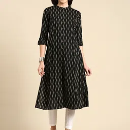 SHOWOFF Abstract Woven Design Mandarin Collar A-Line Kurta-picture-18