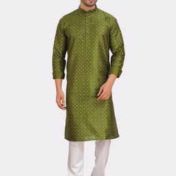 SHIWAM ETHNIX Men Geometric Printed Silk Kurta-image-58