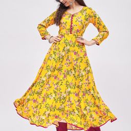 Tissu Women V-Neck Floral Printed A-Line Kurta-picture-44