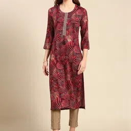 SHOWOFF Ethnic Motifs Printed Gotta Patti Cotton Kurta-picture-17