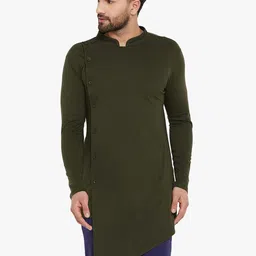Hypernation Men Olive Green Solid Kurta-picture-56