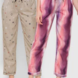 fashionrack Kryptic Woman Pack Of 2 Purple & Beige 100% Cotton Lounge Pants-picture-28