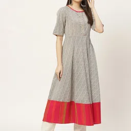 FABRIC FITOOR Striped Printed A-Line Empire Cotton Kurta-image-98